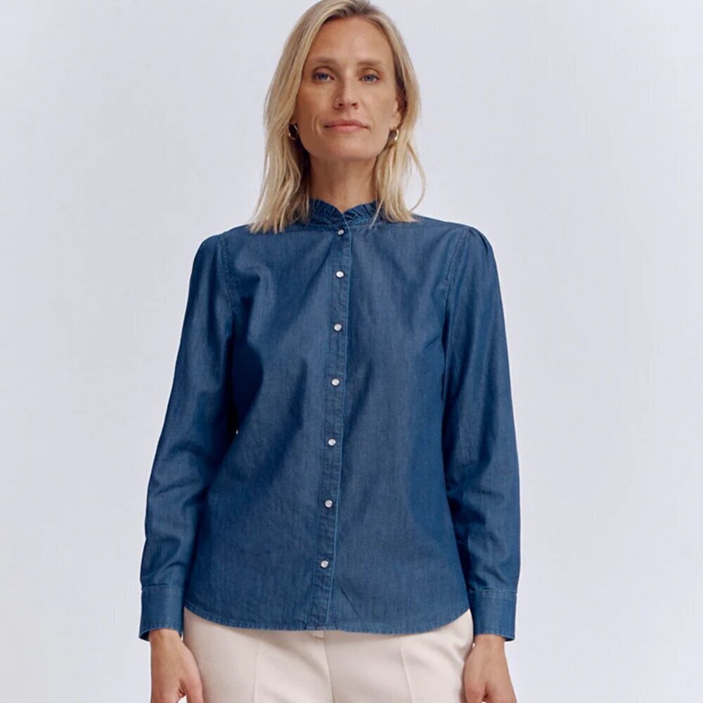 Devernois France women's long sleeve denim blouse size 36EU. US 6